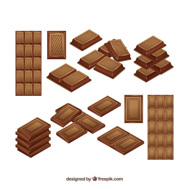 Coleção de barras de chocolate em estilo realista