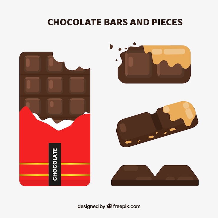 Vetor grátis coleção de barras e pedaços de chocolate com diferentes formas e sabores