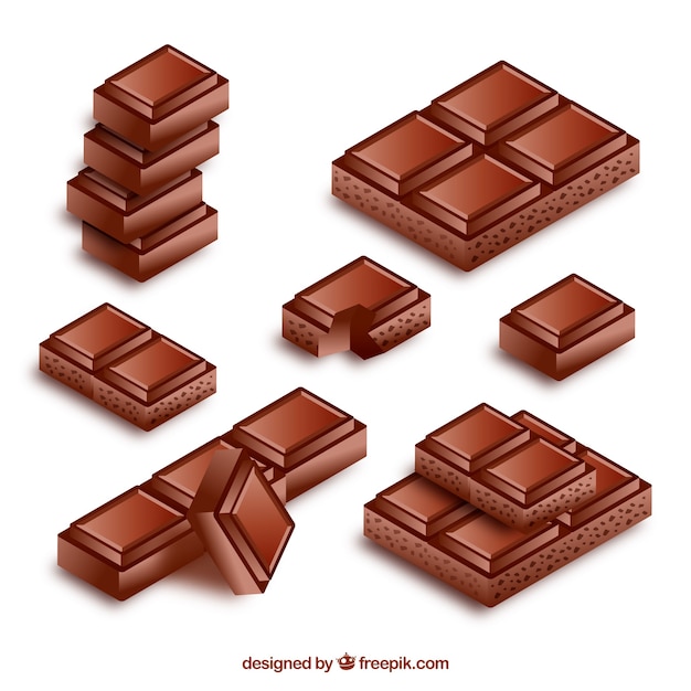 Vetor grátis coleção de barras e pedaços de chocolate em estilo realista