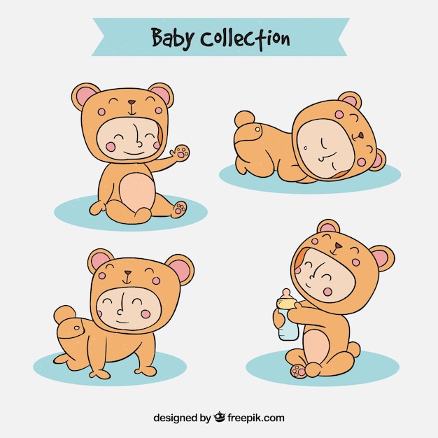 Coleção de bebês bonitos em diferentes poses