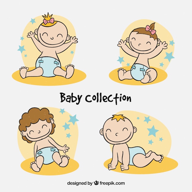 Coleção de bebês em estilo desenhado a mão