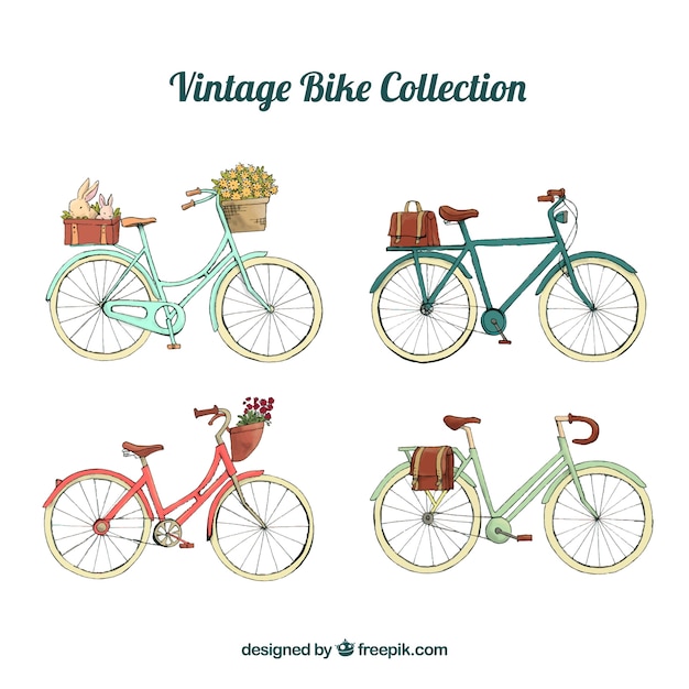 Vetor grátis coleção de bicicletas vintage com estilo aquarela