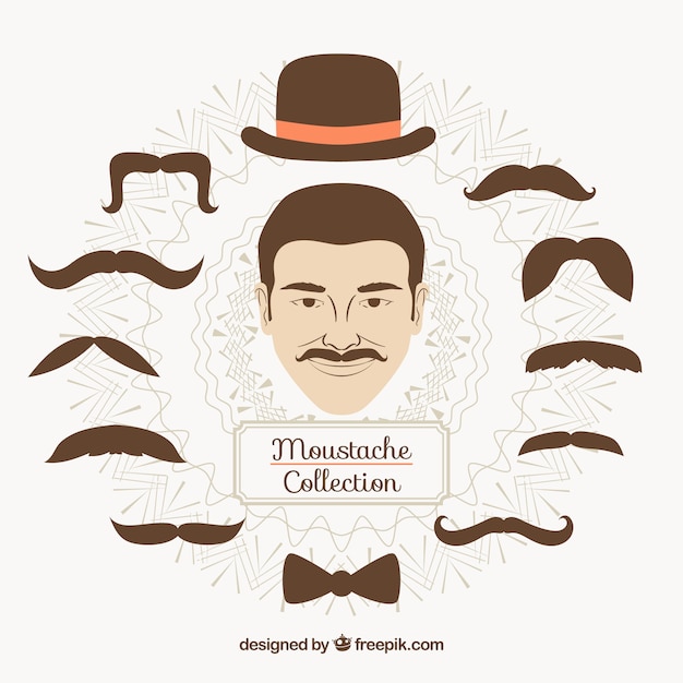 Coleção de bigodes desenhados mão do vintage