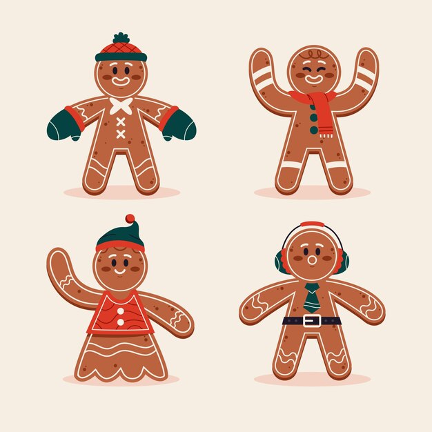 Coleção de biscoitos de biscoitos de gengibre desenhados à mão