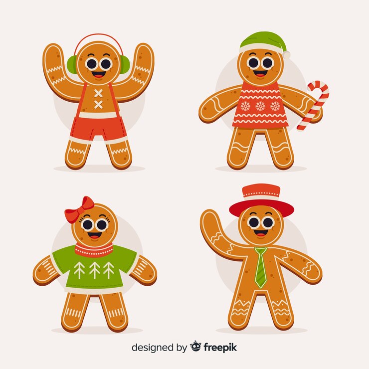 Vetor grátis coleção de biscoitos de gengibre de design plano