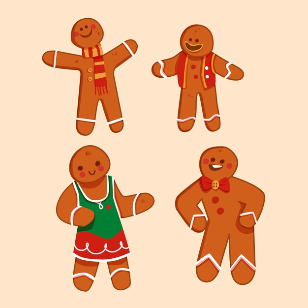Coleção de biscoitos de gengibre de design plano
