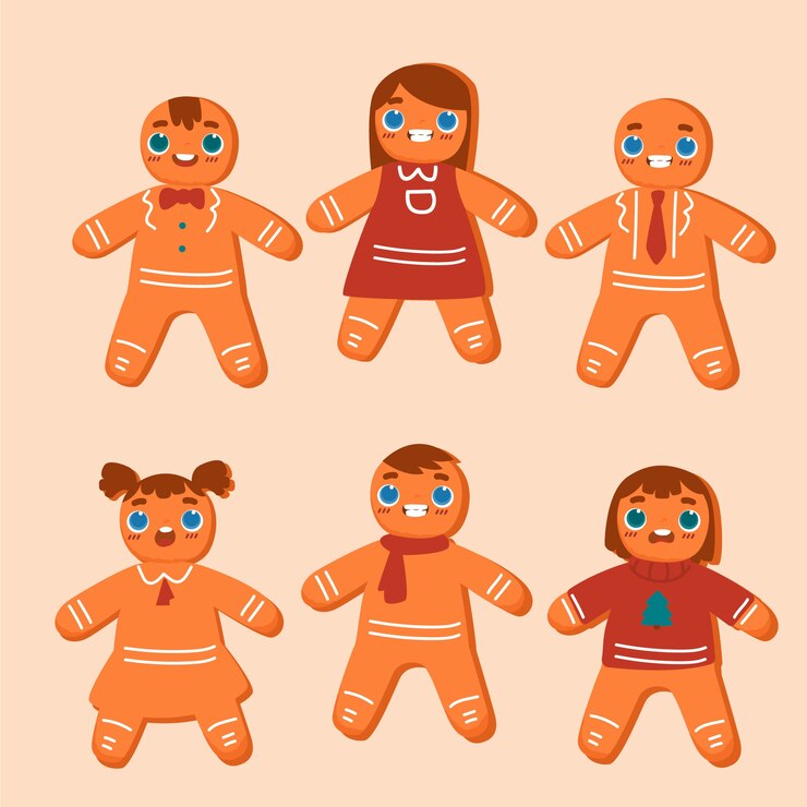 Vetor grátis coleção de biscoitos de gengibre de mão desenhada