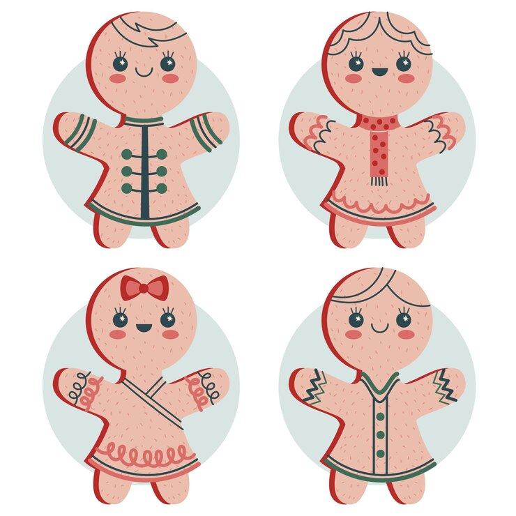 Vetor grátis coleção de biscoitos de homem-biscoito de gengibre desenhada à mão