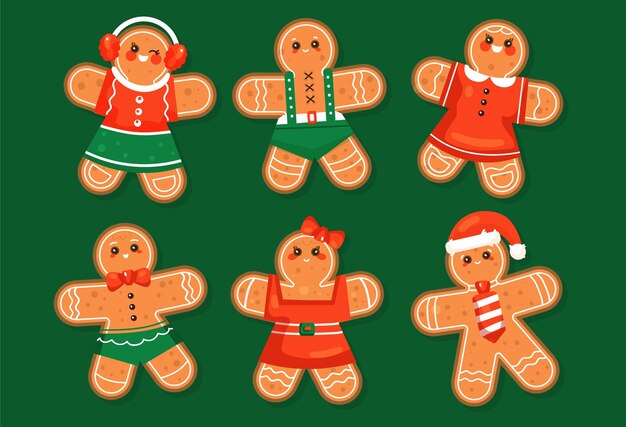 Coleção de biscoitos de homem-biscoito de gengibre desenhada à mão