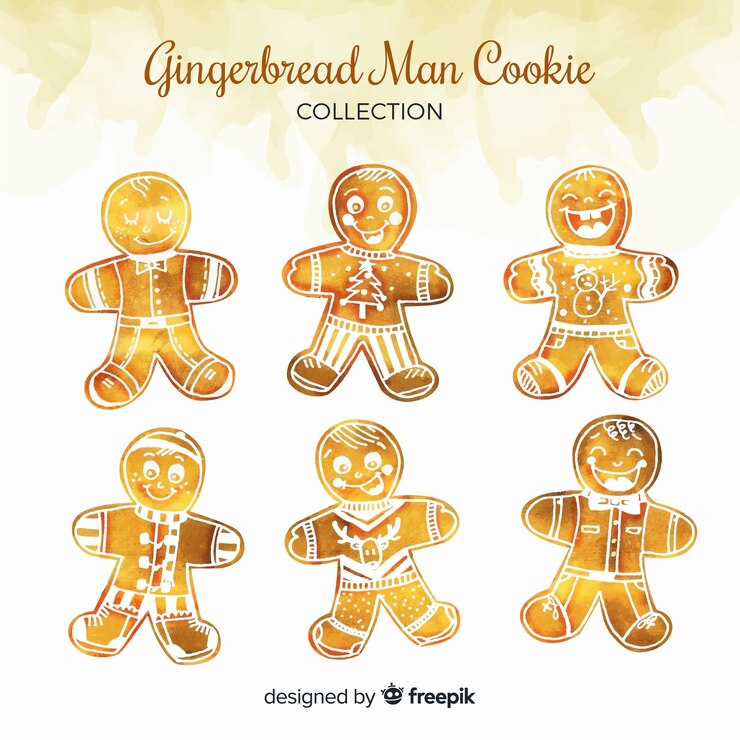 Vetor grátis coleção de biscoitos de homem-biscoito em aquarela