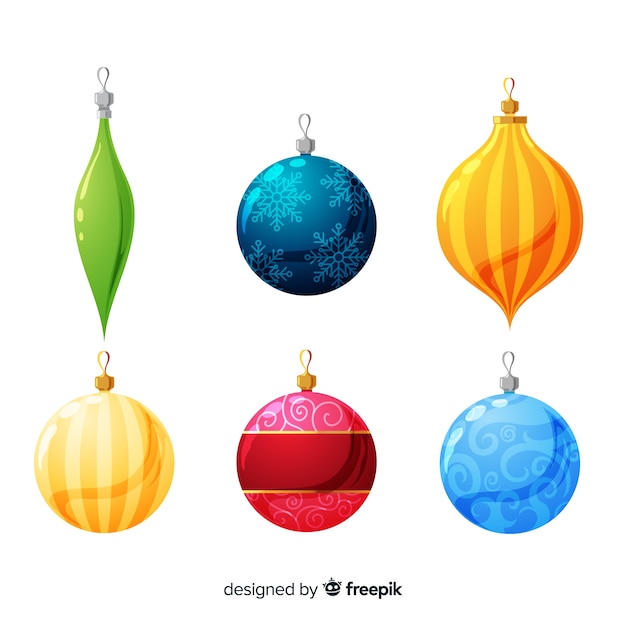 Coleção de bola de natal colorido com design plano