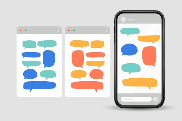 Coleção de bolhas de texto de telefone de design plano