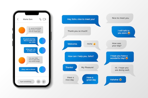 Coleção de bolhas de texto de telefone gradiente