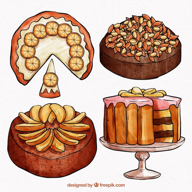 Vetor grátis coleção de bolos de aguarela saborosos bonitos