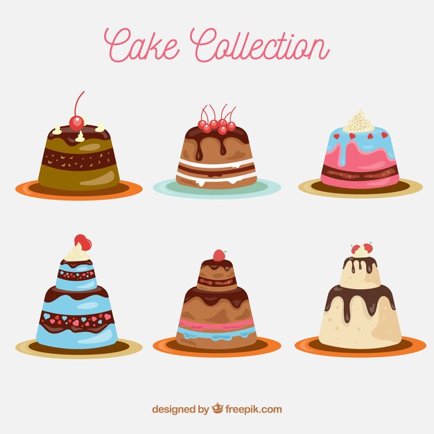 Coleção de bolos deliciosos em estilo plano