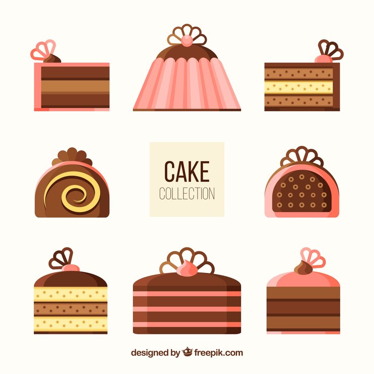 Vetor grátis coleção de bolos deliciosos em estilo plano