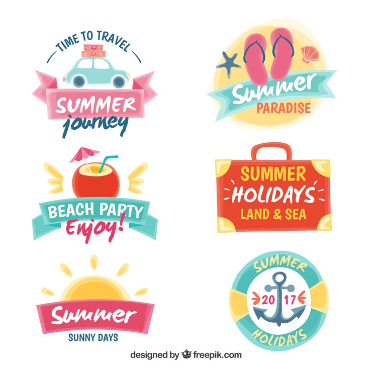 Vetor grátis coleção de bonitas adesivos de aquarela de verão