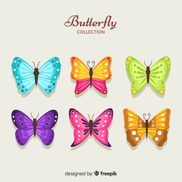 Coleção de borboletas coloridas planas