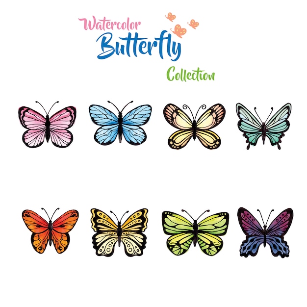 Coleção de borboletas de aquarela