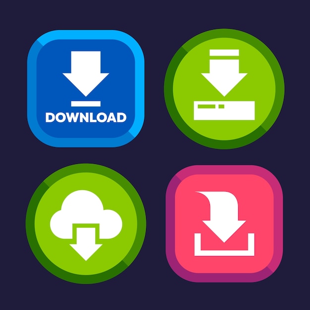 Coleção de botões de download gratuito de design plano