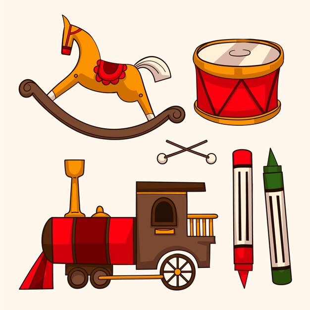 Coleção de brinquedos de natal desenhada à mão