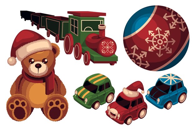 Coleção de brinquedos de natal desenhados à mão