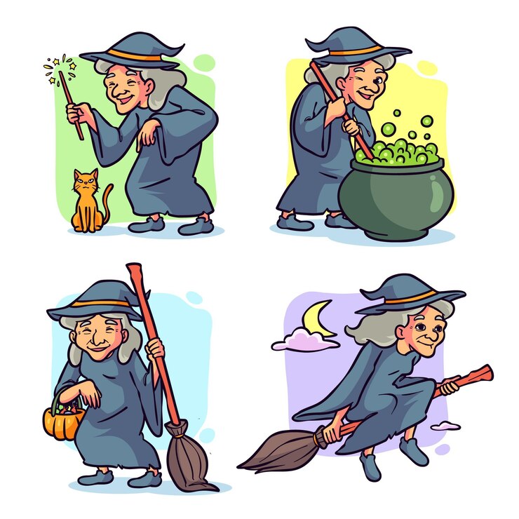 Vetor grátis coleção de bruxas de halloween desenhada à mão