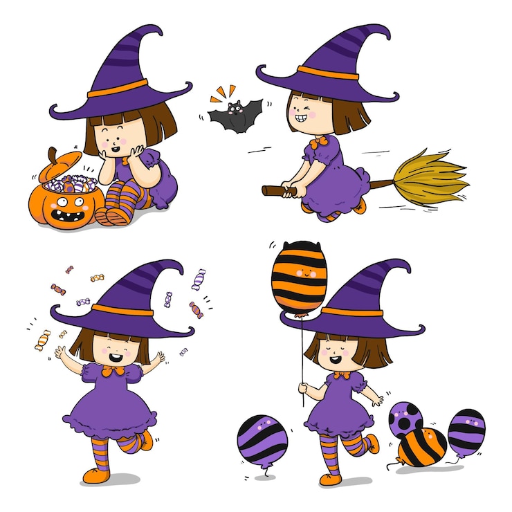 Vetor grátis coleção de bruxas de halloween desenhada à mão