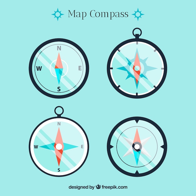 Vetor grátis coleção de bússola de mapa plano
