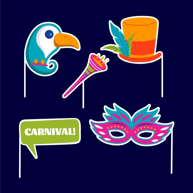 Vetor grátis coleção de cabine fotográfica de festa plana de carnaval
