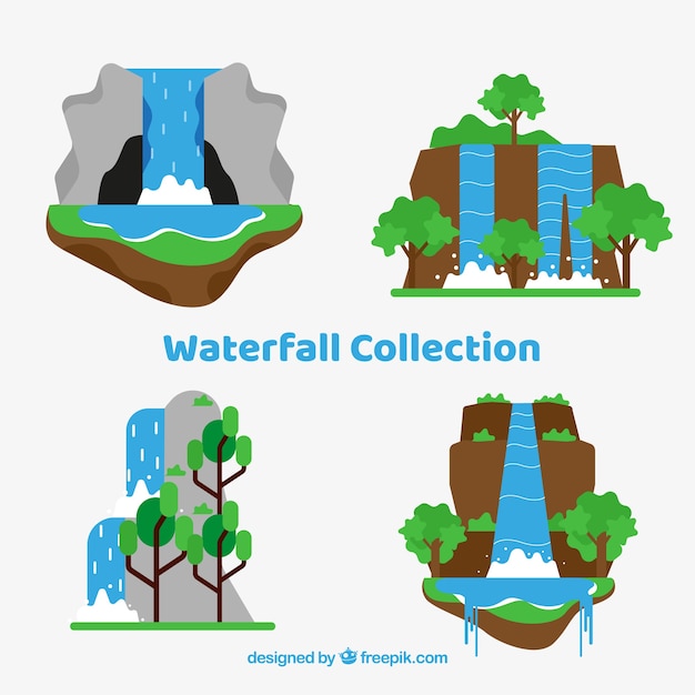 Vetor grátis coleção de cachoeiras em estilo cartoon