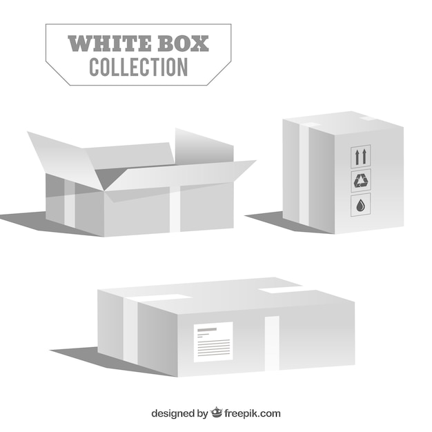 Coleção de caixas brancas para embarque em estilo realista
