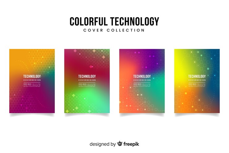 Vetor grátis coleção de capa de conceito de tecnologia gradiente