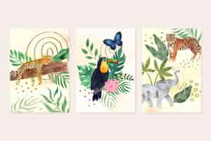 Vetor grátis coleção de capas de animais selvagens em aquarela pintada à mão
