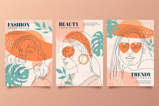 Coleção de capas de retratos da moda desenhados à mão