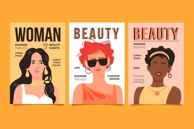 Coleção de capas de retratos da moda desenhados à mão