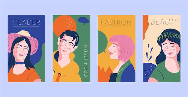 Vetor grátis coleção de capas de retratos da moda na moda