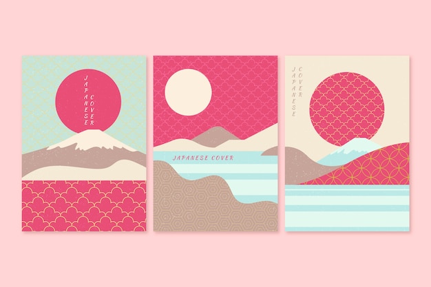 Coleção de capas japonesas em tons de rosa e azuis