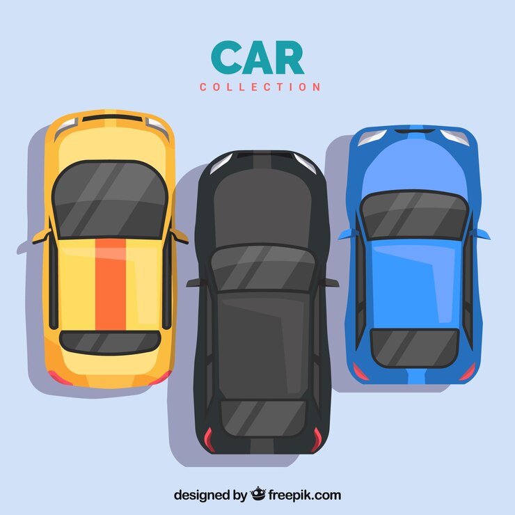 Vetor grátis coleção de carro plano com vista superior