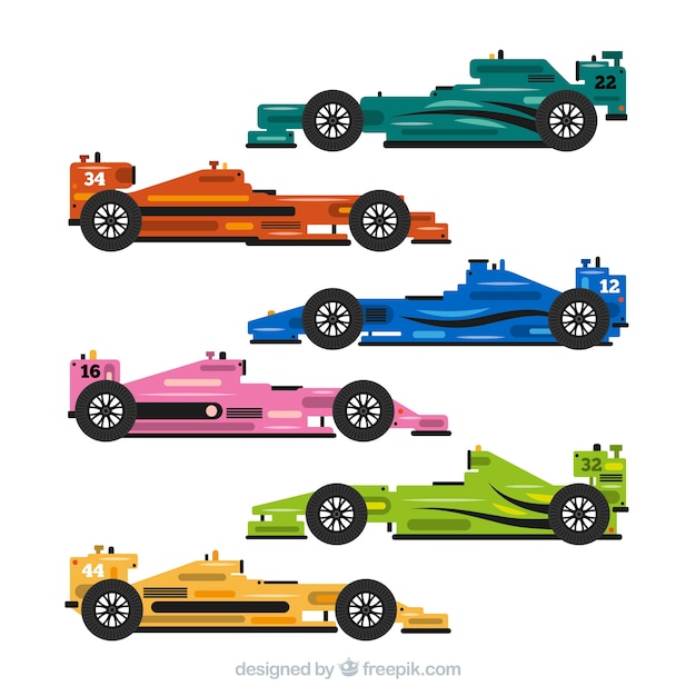 Vetor grátis coleção de carros de corrida de fórmula 1