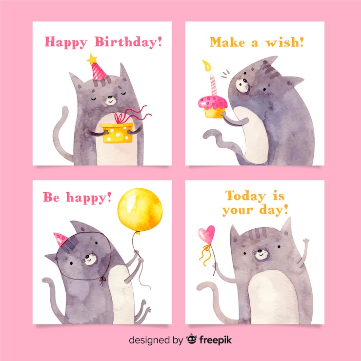 Vetor grátis coleção de cartão de aniversário estilo aquarela