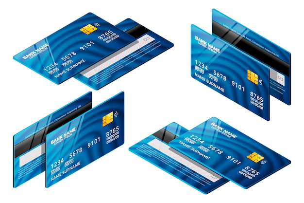 Coleção de cartão de crédito isométrico azul