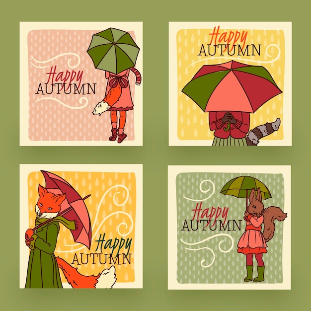 Vetor grátis coleção de cartão outono design mão desenhada