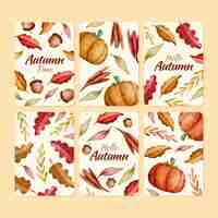 Vetor grátis coleção de cartas de outono em aquarela
