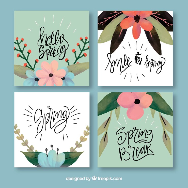 Vetor grátis coleção de cartas de primavera de letras