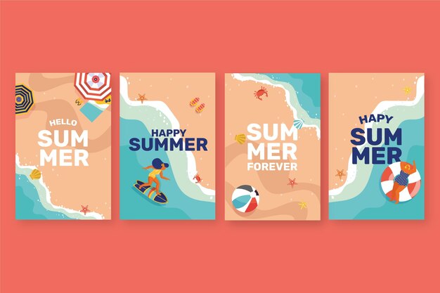 Coleção de cartas planas de verão