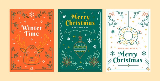 Coleção de cartões de arte de linha plana de natal