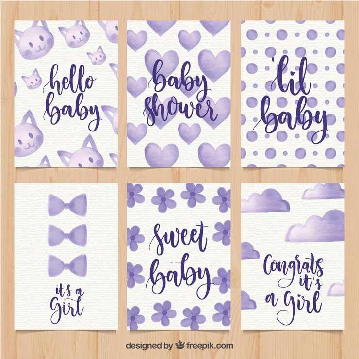 Vetor grátis coleção de cartões de bebê em estilo aquarela