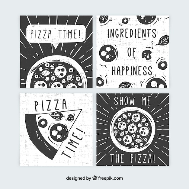 Coleção de cartões de comida com pizza