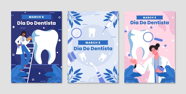 Vetor grátis coleção de cartões de dia do dentista